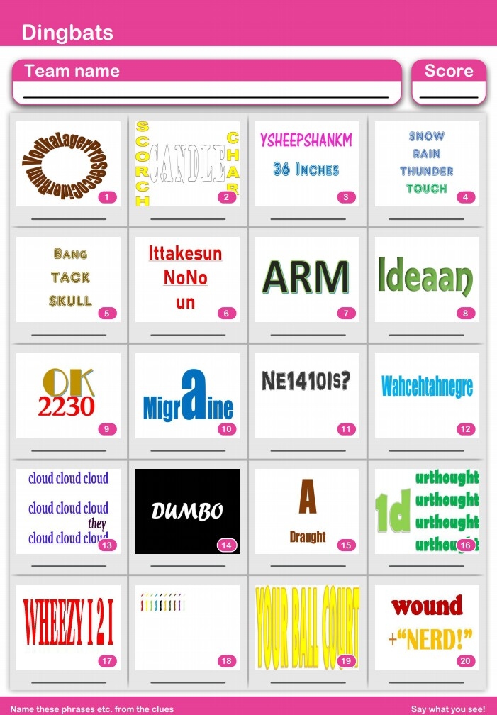 Brand New Dingbat Quizzes! – Pub Quiz Questions